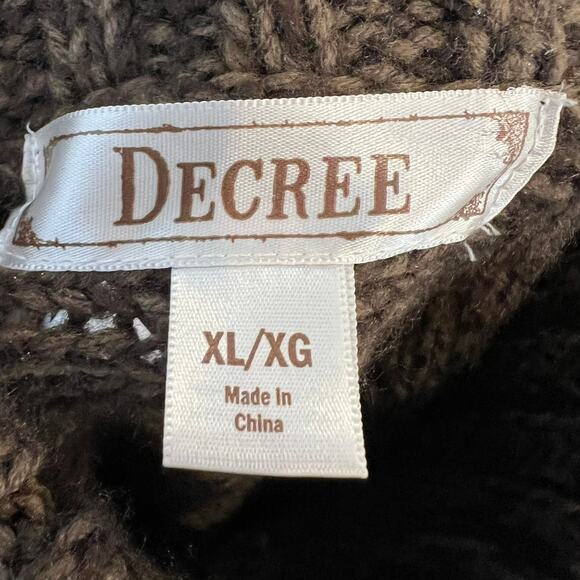 Vintage Y2K Decree Cable Knit Poncho Sweater size XL Button Up Brown - Picture 10 of 10